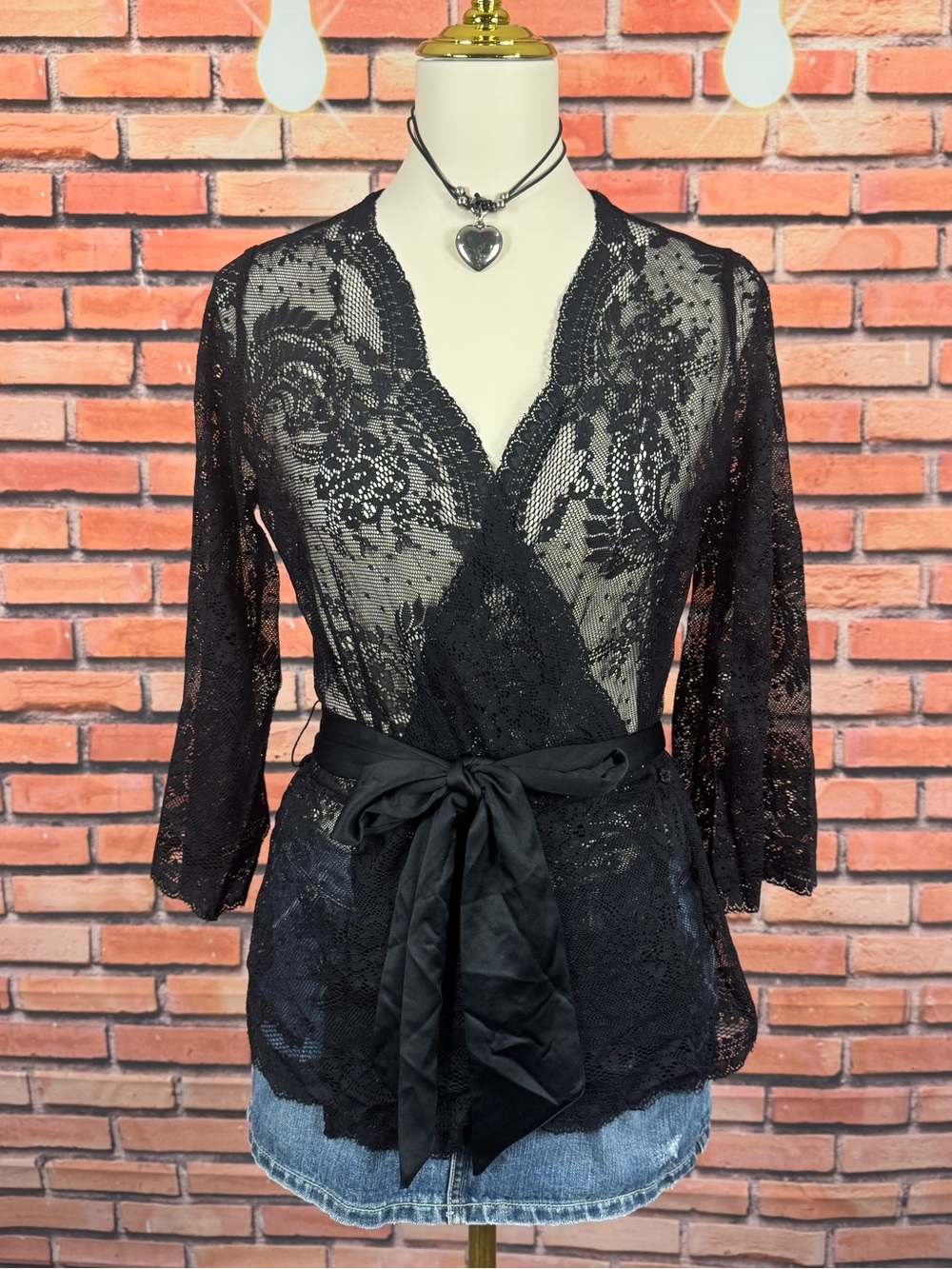 black lace wrap-top